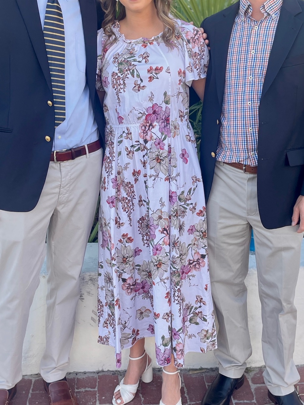 Adam Lippes Floral Midi Dress in White with Pink & Green Blooms